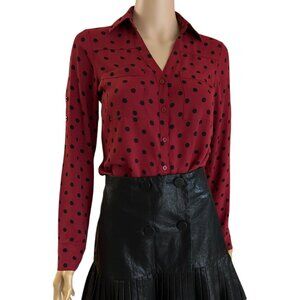 NWOT🛍 Express Women Button Down Long Sleeve RED POLKA DOT Work Office Shirt XXS